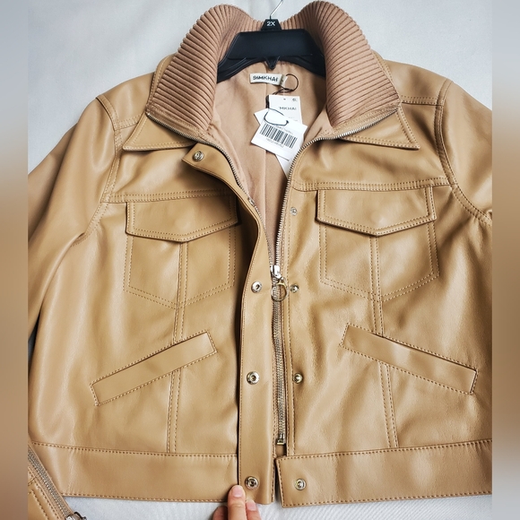 NWT$495 SIMKHAI Becka Boxy Zip-front Vegan Faux Leather Jacket Sz Large - Picture 7 of 15